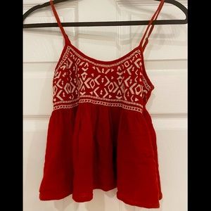 Forever 21 Maroon Tribal Print Scoop Neck Spaghetti Strap Top